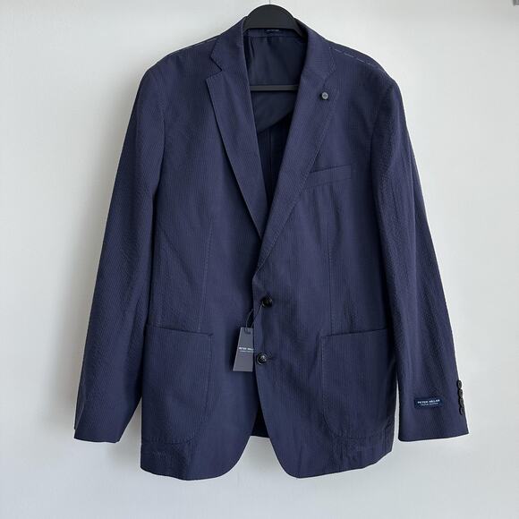 Peter Millar Blazer 44 Navy Crown Crafted Seersucker Sport Coat Jacket Unstructu - Picture 1 of 13